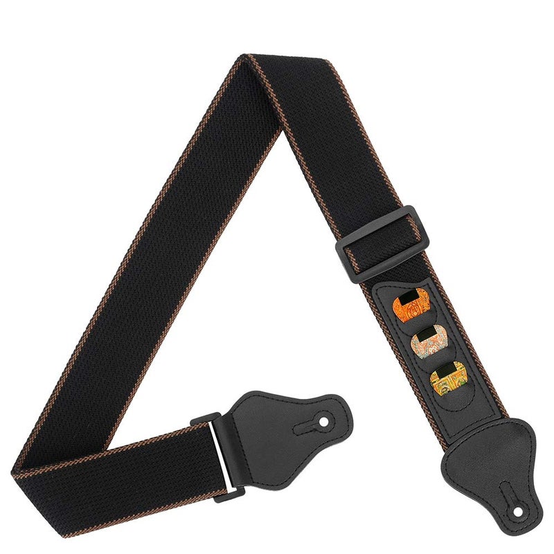BestSounds Guitar Strap, 100% Soft Cotton Guitar Straps With 3 Pick Holders For Bass, Electric & Acoustic Guitar (Black) - Image 1